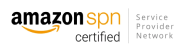 Amazon SPN certified logo with black and orange font