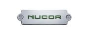 NUCOR client dark gray text logo on silver plate style background used to represent a satisfied Fulfillit client