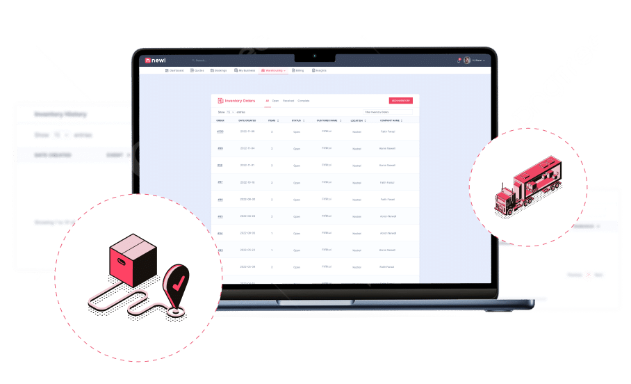 vector image of a laptop displaying inventory on the Fulfillit warehouse network to represent users can ship their inventory to Amazon within a few clicks